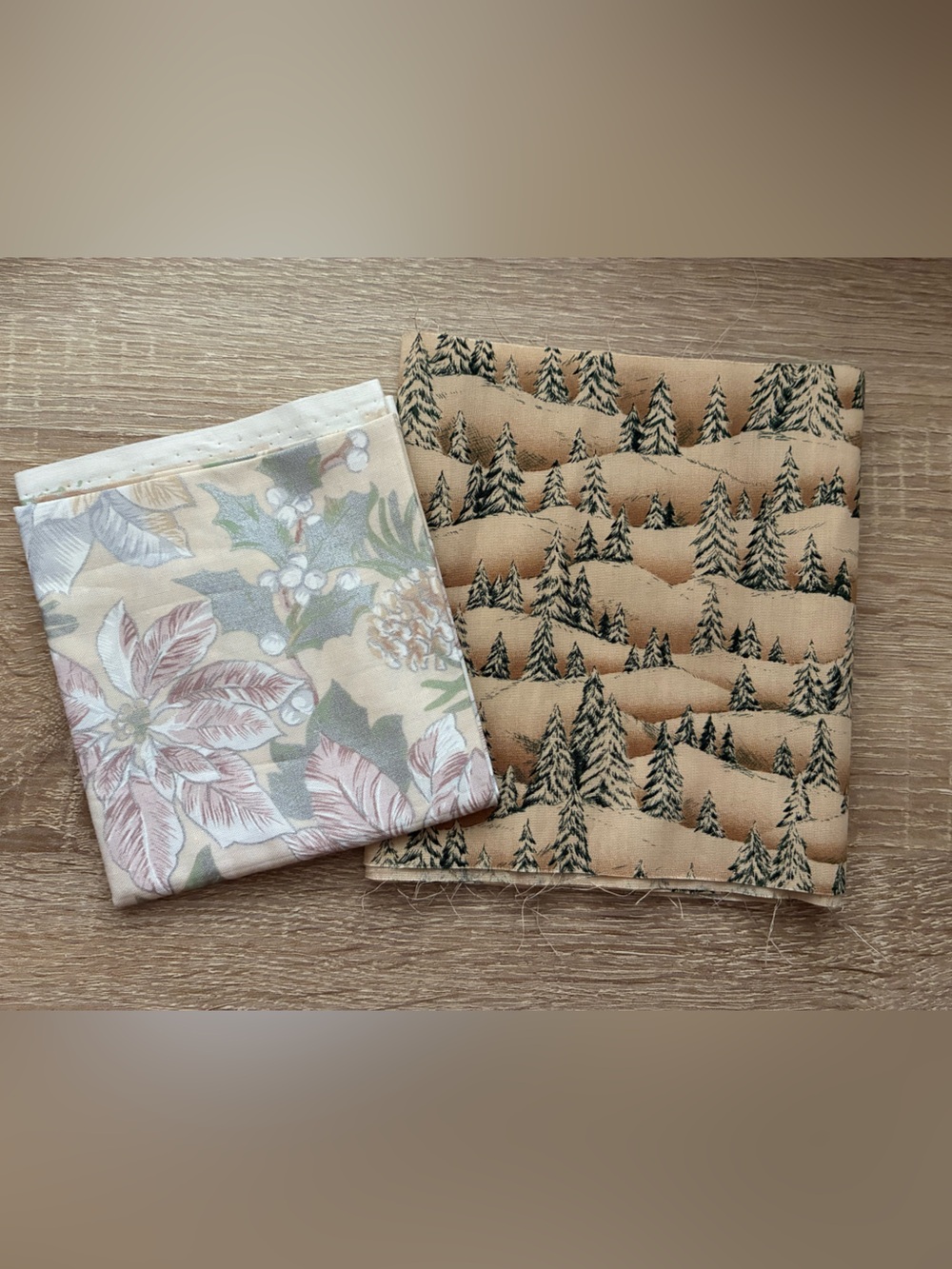 Bundle of 2 Christmas Fabrics in Cream Colors - Quilting Cotton